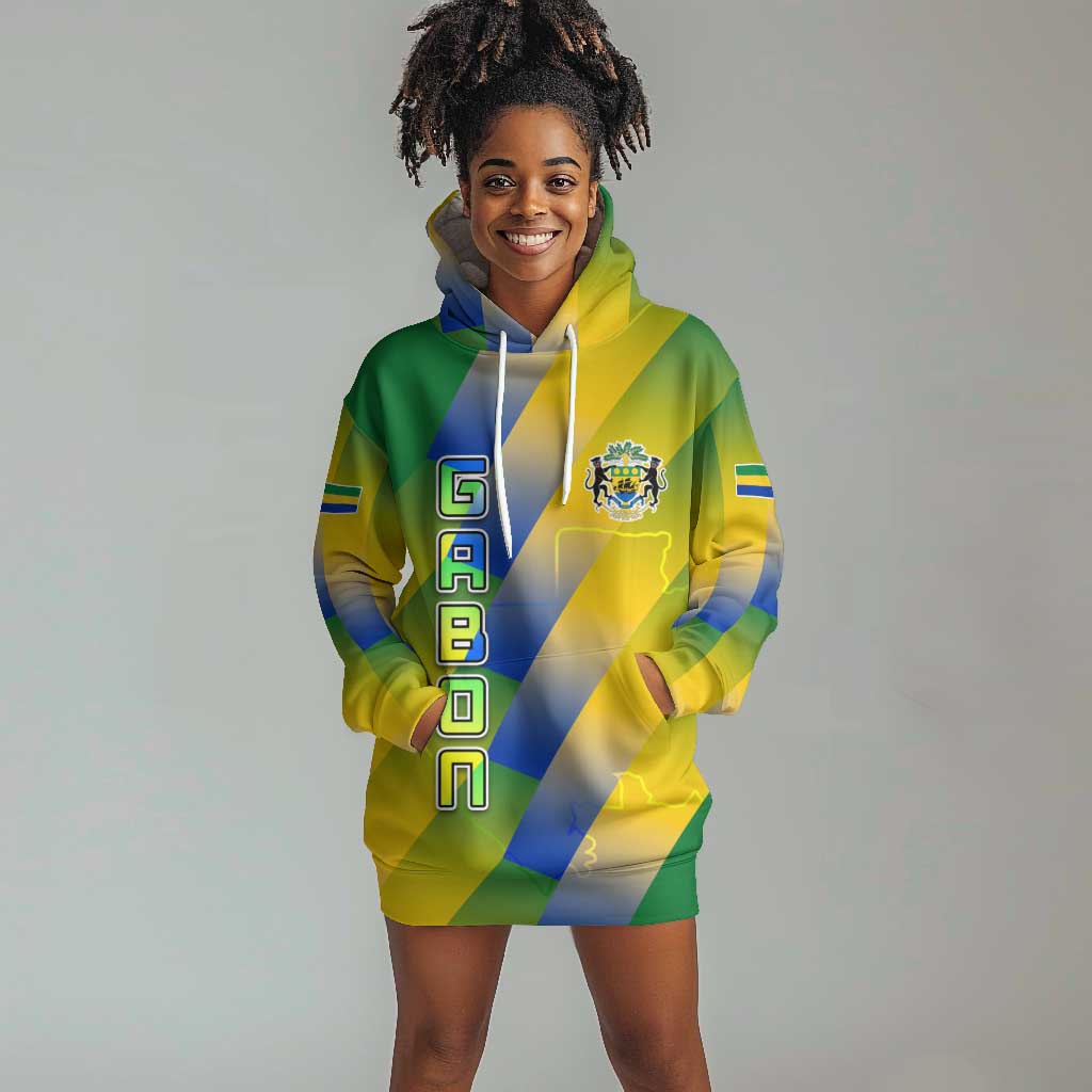 Gabon Flag Hoodie Dress - National Coat of Arms and Vertical Design TS04