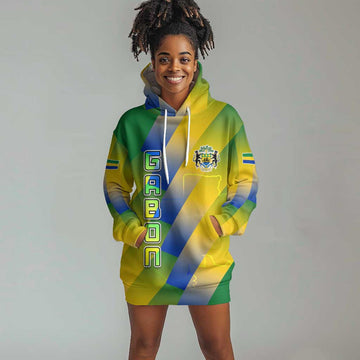 Gabon Flag Hoodie Dress - National Coat of Arms and Vertical Design TS04