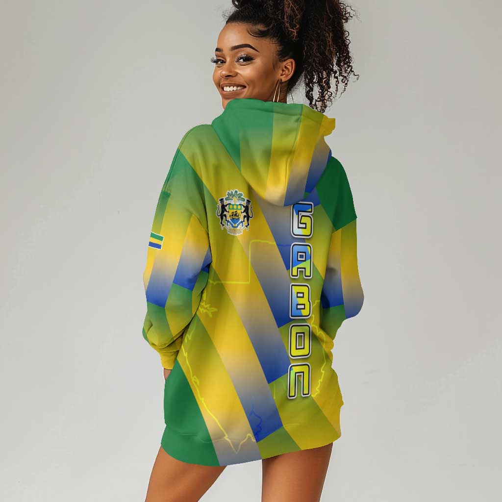 Gabon Flag Hoodie Dress - National Coat of Arms and Vertical Design TS04
