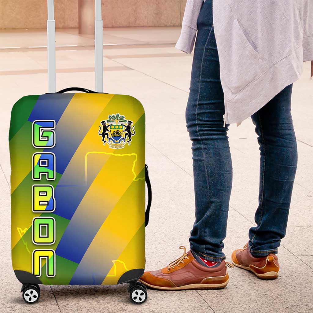 Gabon Flag Colors Luggage Cover with National Coat of Arms and Vertical Text Design TS04