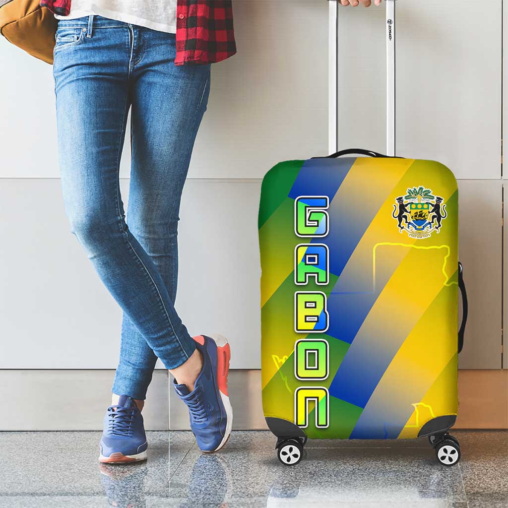 Gabon Flag Colors Luggage Cover with National Coat of Arms and Vertical Text Design TS04