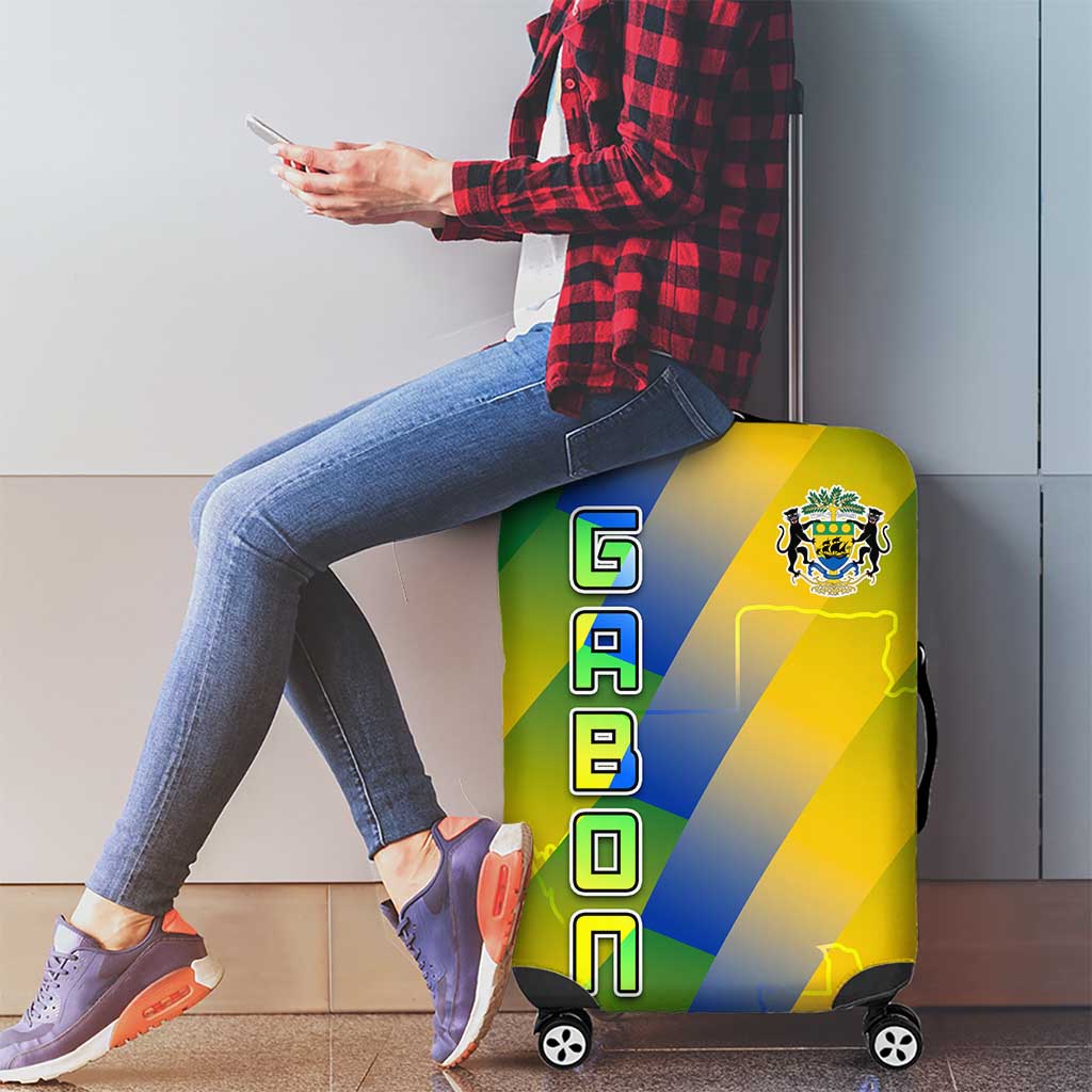 Gabon Flag Colors Luggage Cover with National Coat of Arms and Vertical Text Design TS04