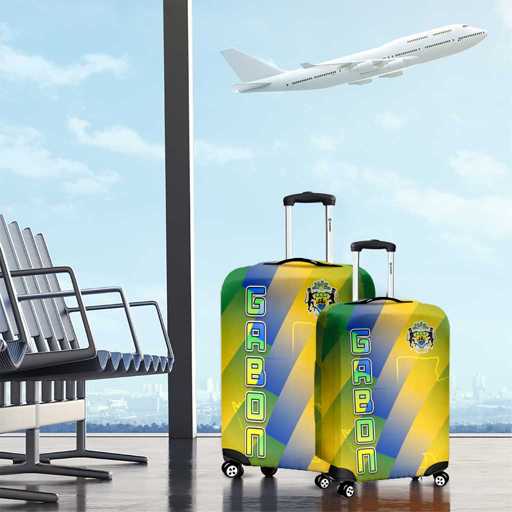 Gabon Flag Colors Luggage Cover with National Coat of Arms and Vertical Text Design TS04