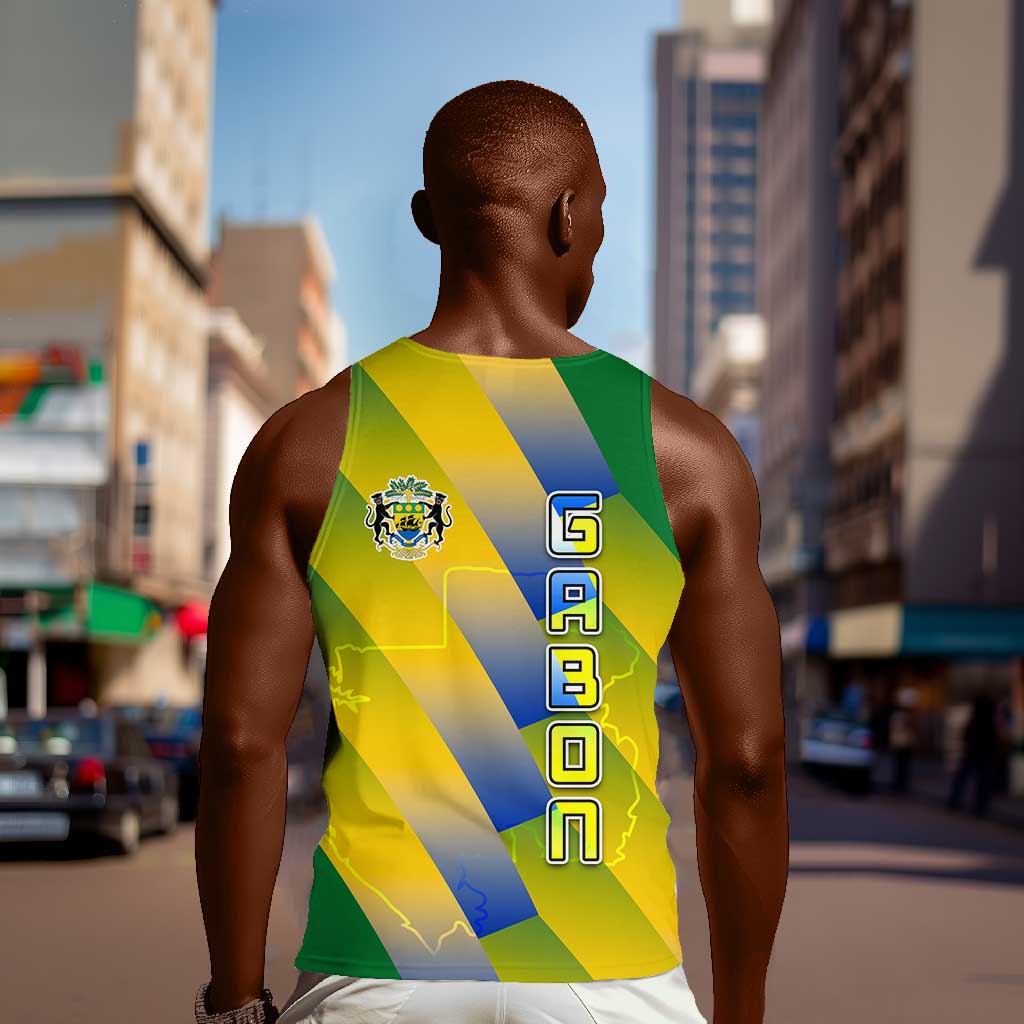 Gabon Flag Men Tank Top - National Coat of Arms and Vertical Design TS04