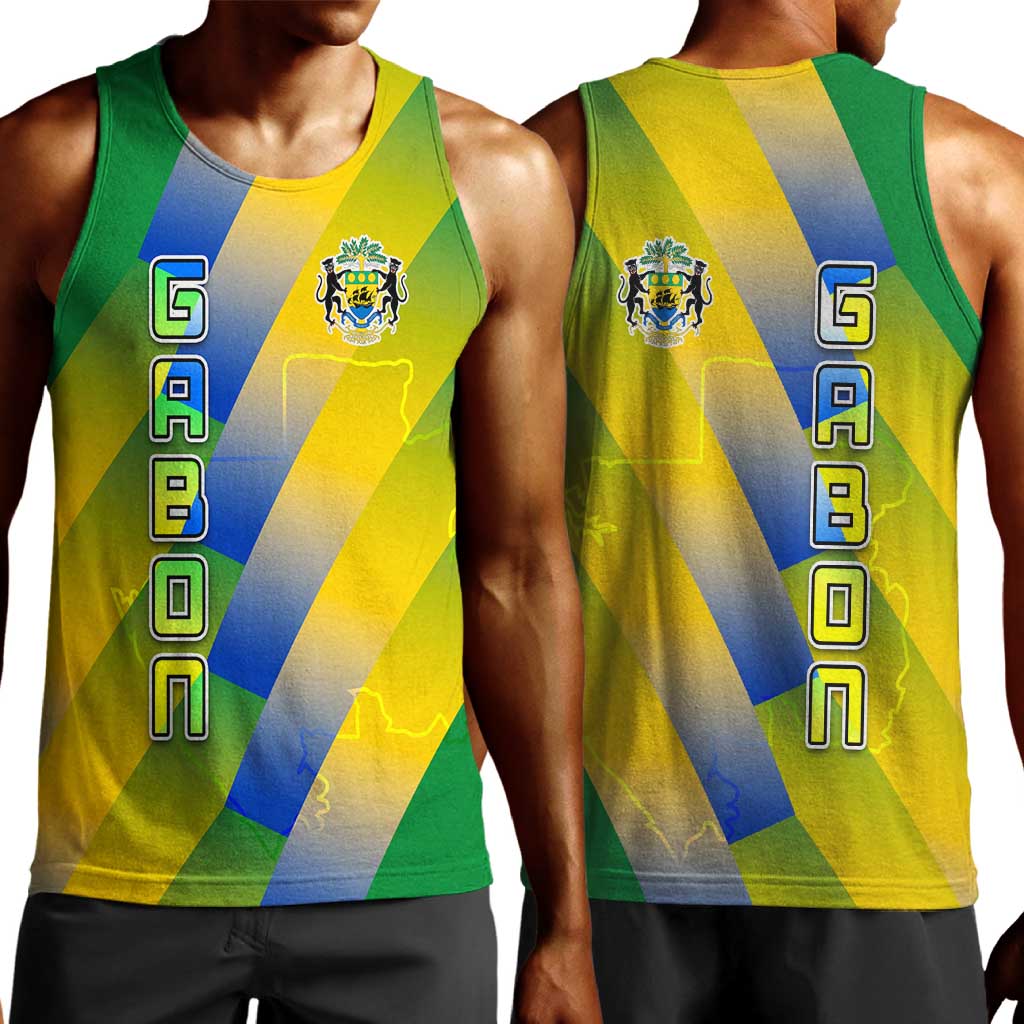 Gabon Flag Men Tank Top - National Coat of Arms and Vertical Design TS04