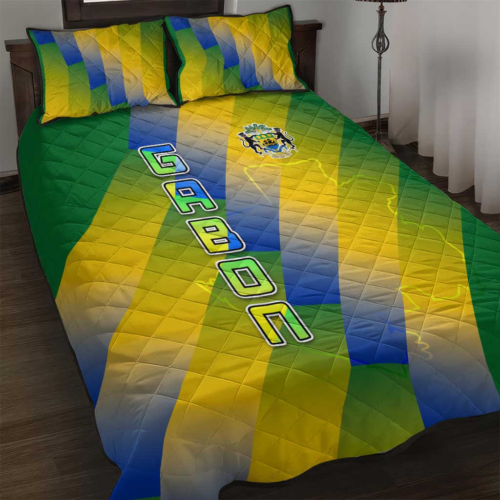 Gabon Flag Quilt Bed Set - National Coat of Arms and Vertical Design TS04
