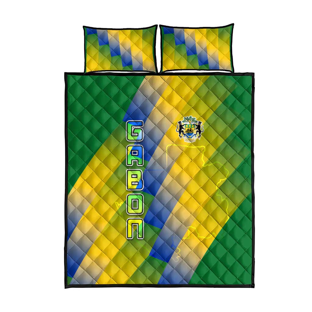 Gabon Flag Quilt Bed Set - National Coat of Arms and Vertical Design TS04