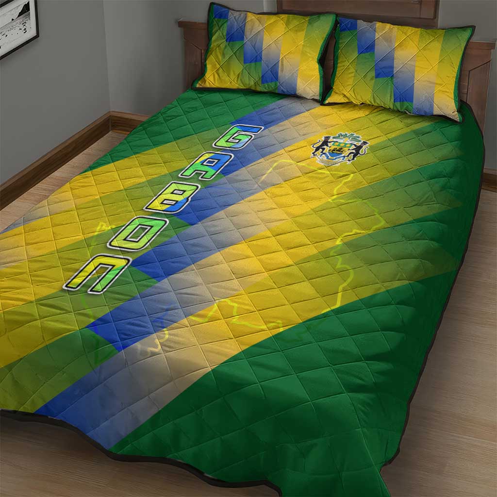 Gabon Flag Quilt Bed Set - National Coat of Arms and Vertical Design TS04