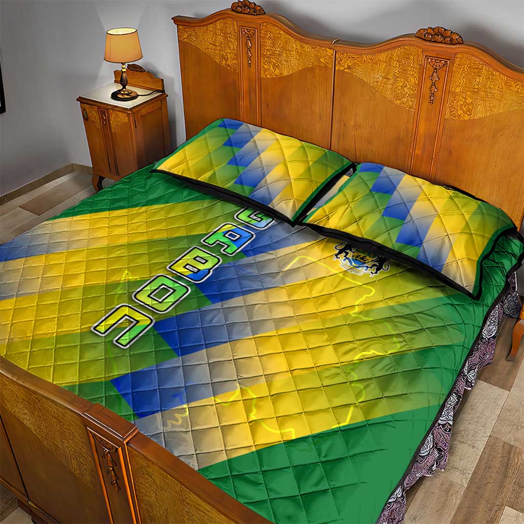 Gabon Flag Quilt Bed Set - National Coat of Arms and Vertical Design TS04