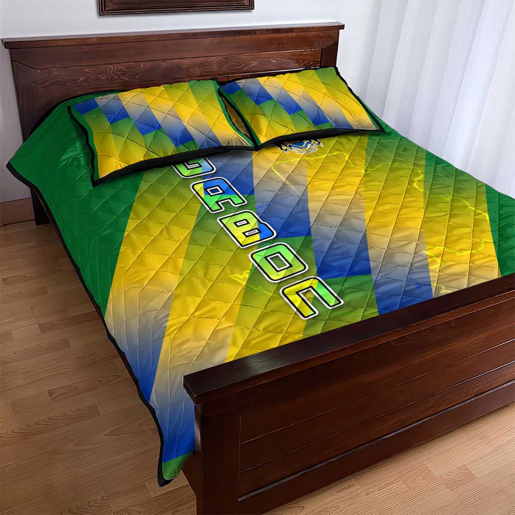 Gabon Flag Quilt Bed Set - National Coat of Arms and Vertical Design TS04