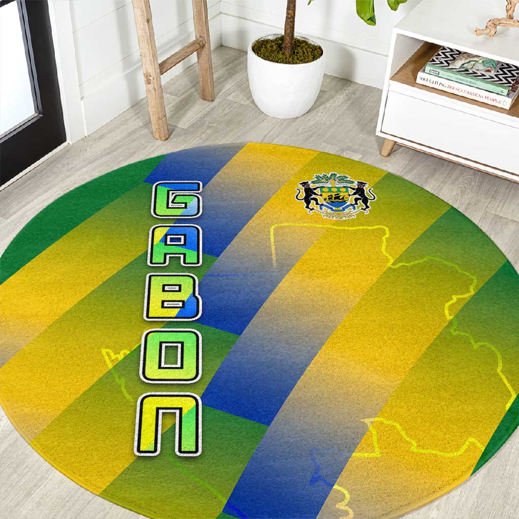 Gabon Flag Round Carpet - National Coat of Arms and Vertical Design TS04