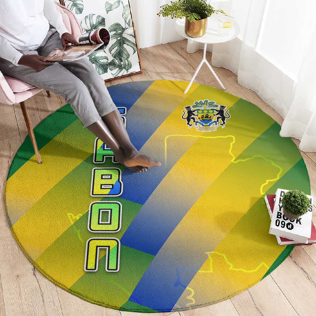 Gabon Flag Round Carpet - National Coat of Arms and Vertical Design TS04
