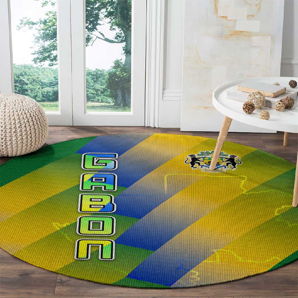 Gabon Flag Round Carpet - National Coat of Arms and Vertical Design TS04