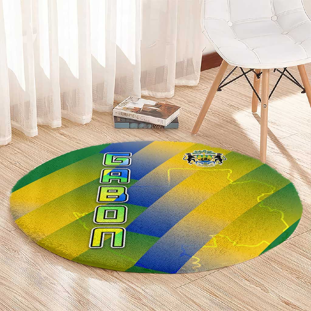 Gabon Flag Round Carpet - National Coat of Arms and Vertical Design TS04