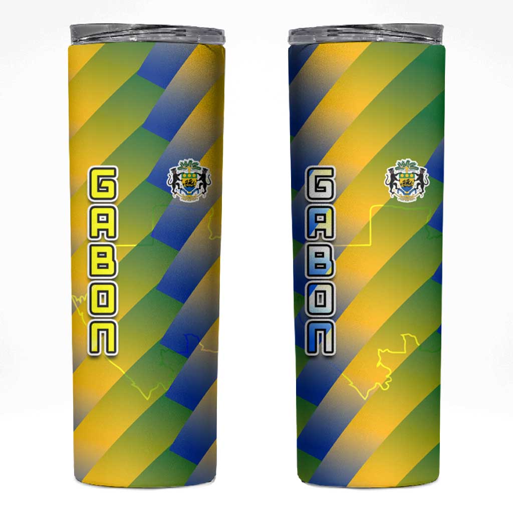 Gabon Flag Skinny Tumbler - National Coat of Arms and Vertical Design TS04