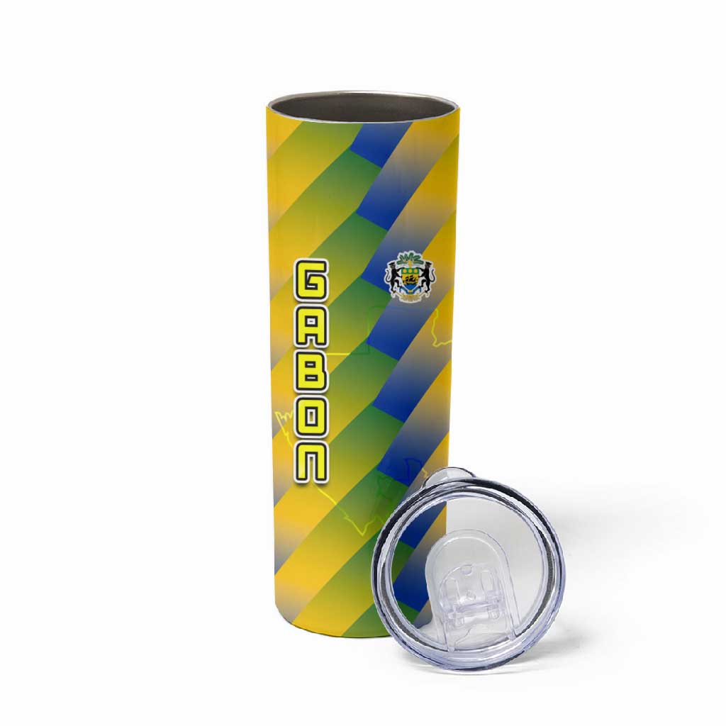 Gabon Flag Skinny Tumbler - National Coat of Arms and Vertical Design TS04