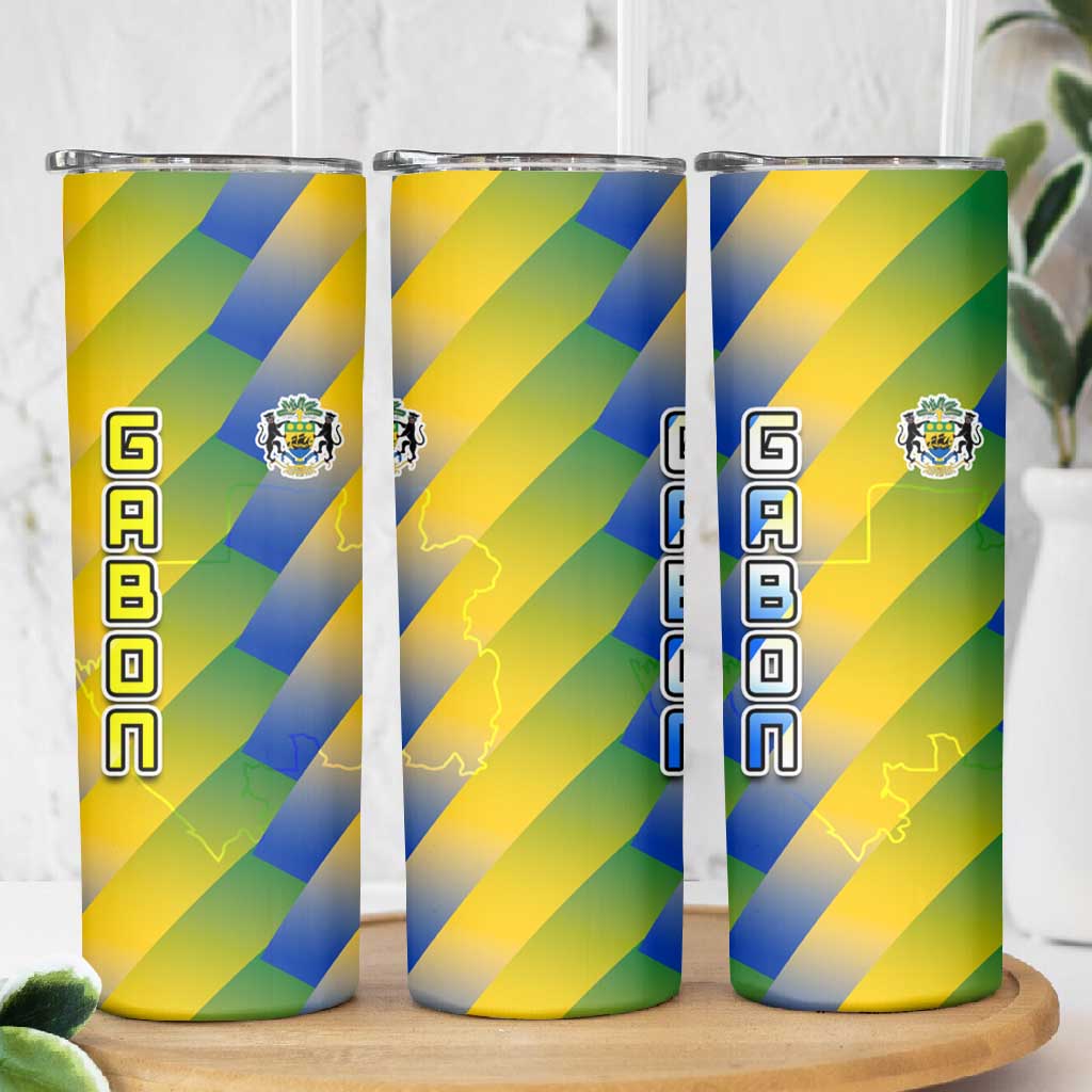 Gabon Flag Skinny Tumbler - National Coat of Arms and Vertical Design TS04