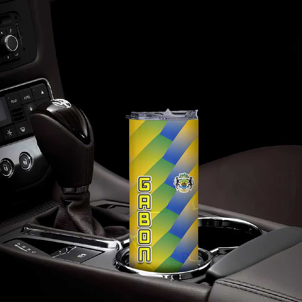 Gabon Flag Skinny Tumbler - National Coat of Arms and Vertical Design TS04