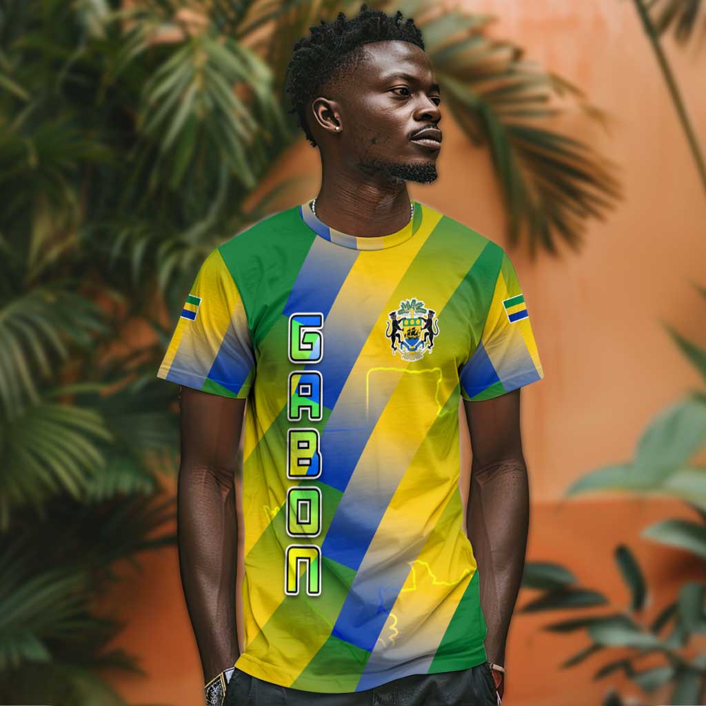Gabon Flag T shirt - National Coat of Arms and Vertical Design TS04