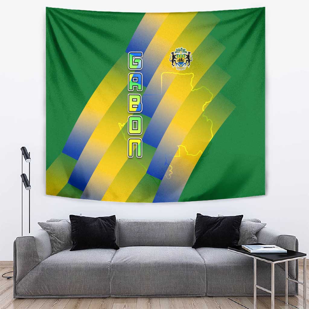 Gabon Flag Tapestry - National Coat of Arms and Vertical Design TS04