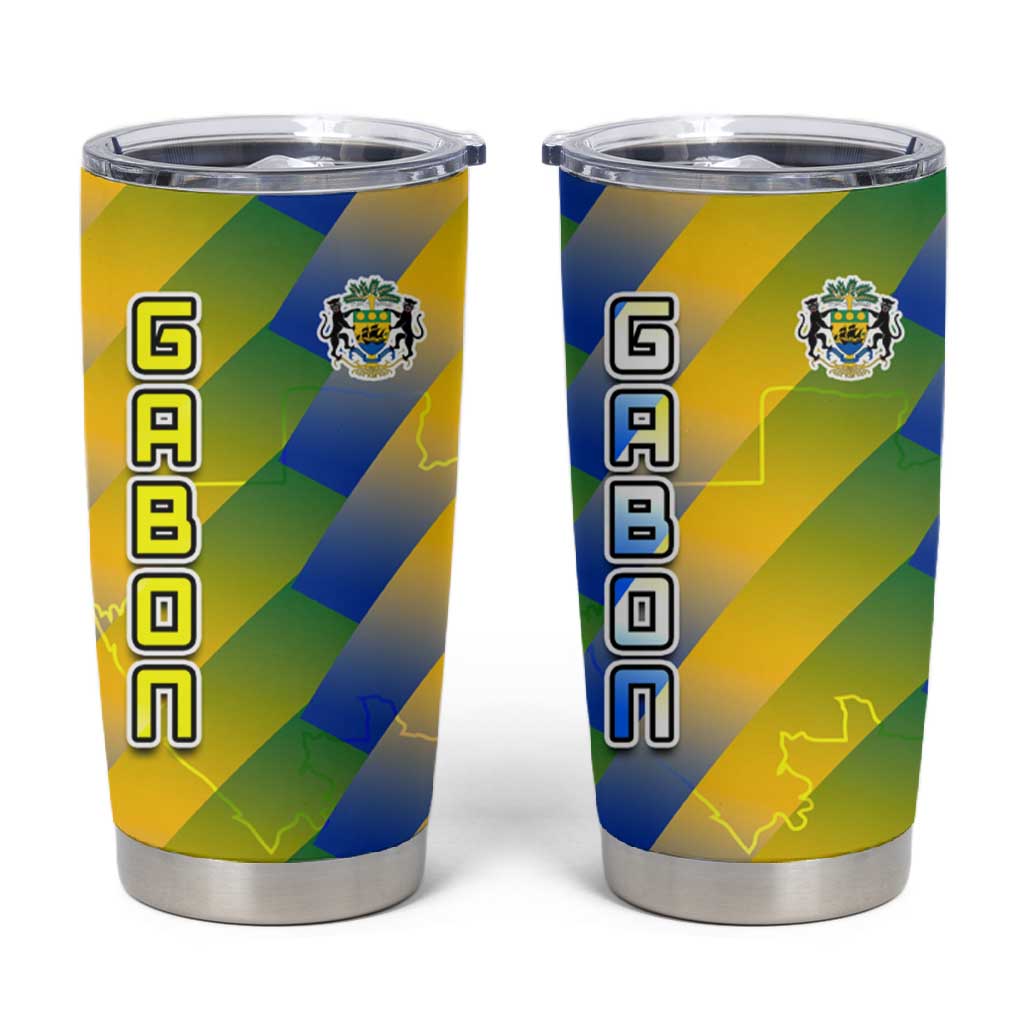 Gabon Flag Tumbler Cup - National Coat of Arms and Vertical Design TS04