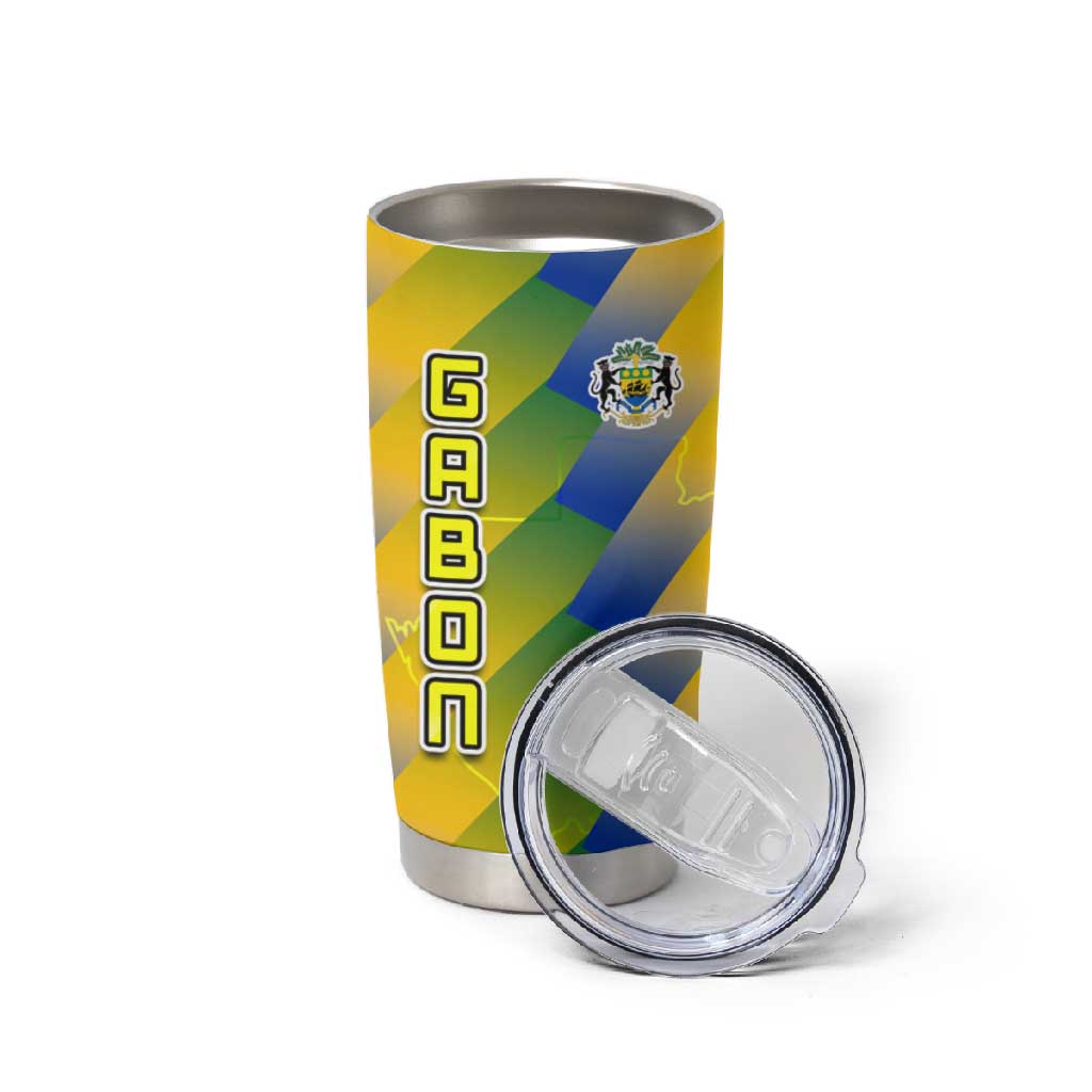 Gabon Flag Tumbler Cup - National Coat of Arms and Vertical Design TS04
