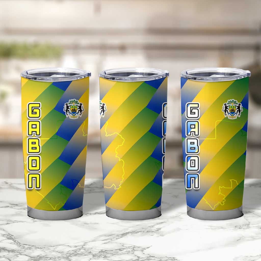 Gabon Flag Tumbler Cup - National Coat of Arms and Vertical Design TS04
