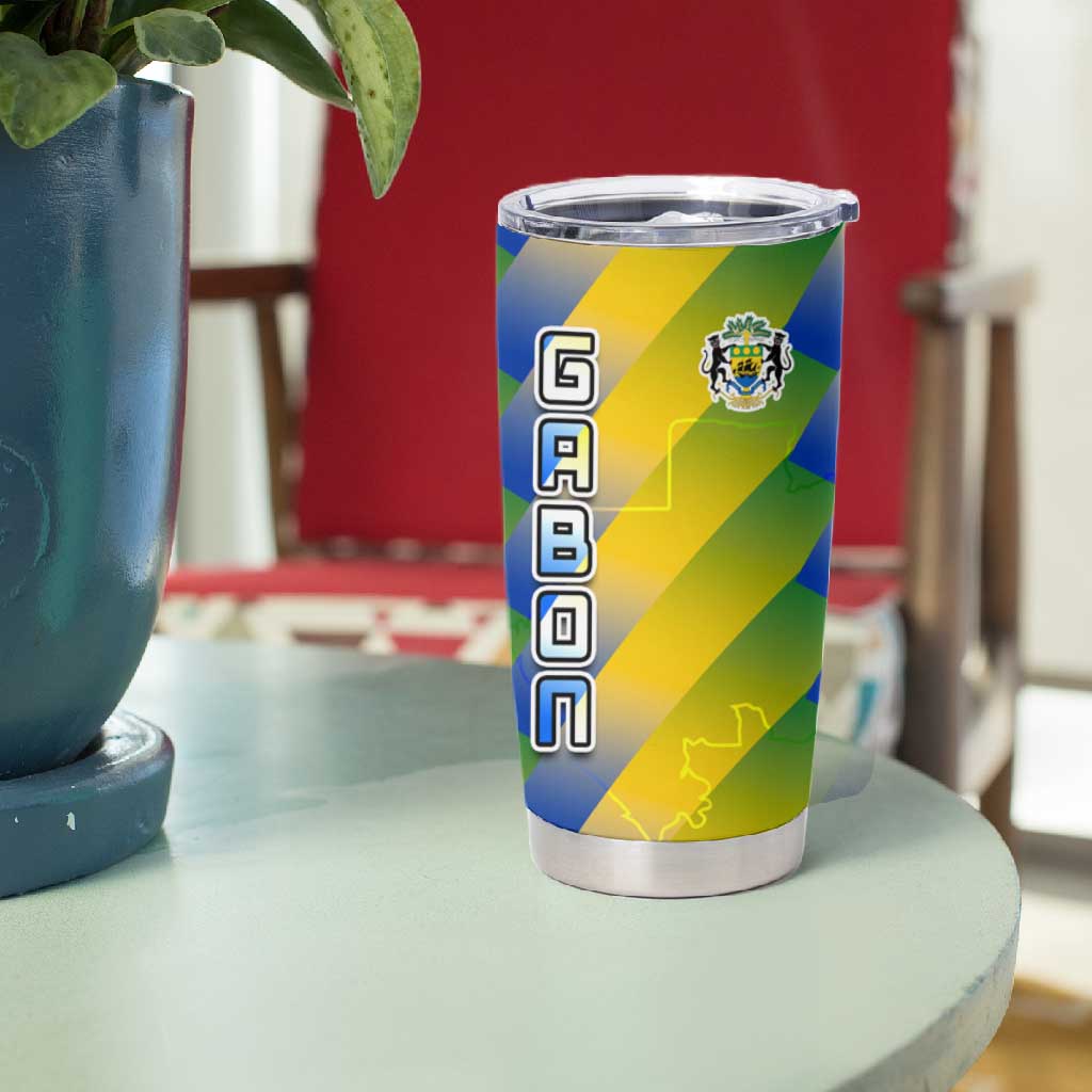 Gabon Flag Tumbler Cup - National Coat of Arms and Vertical Design TS04