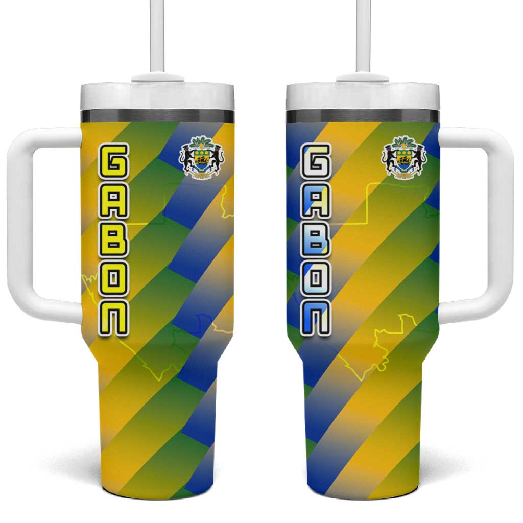 Gabon Flag Tumbler With Handle - National Coat of Arms and Vertical Design TS04