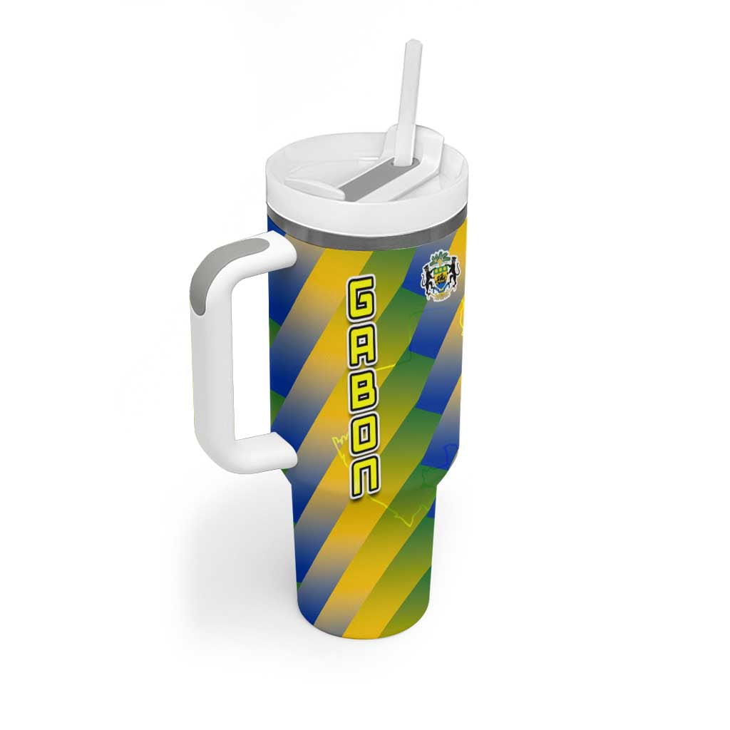 Gabon Flag Tumbler With Handle - National Coat of Arms and Vertical Design TS04