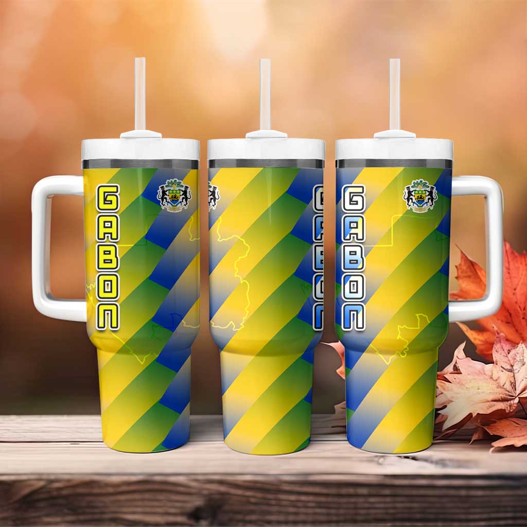 Gabon Flag Tumbler With Handle - National Coat of Arms and Vertical Design TS04
