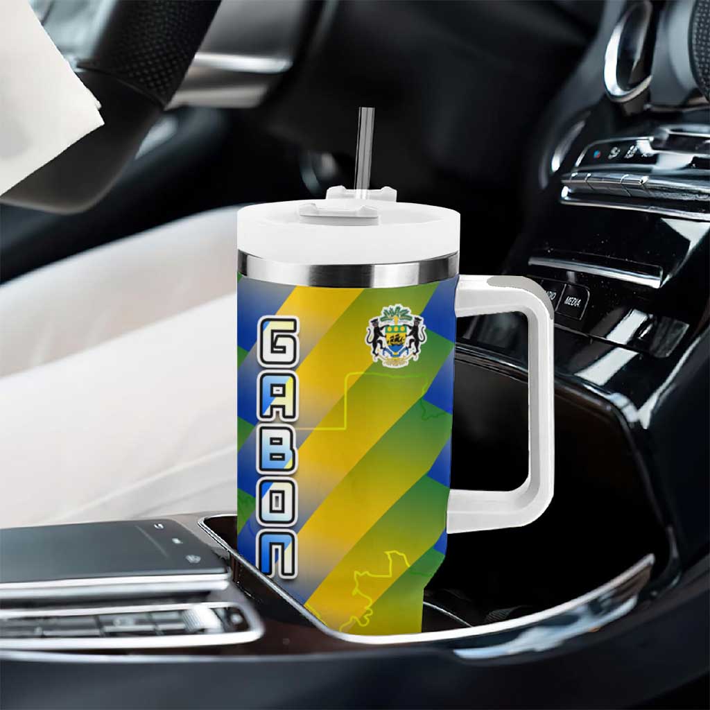 Gabon Flag Tumbler With Handle - National Coat of Arms and Vertical Design TS04