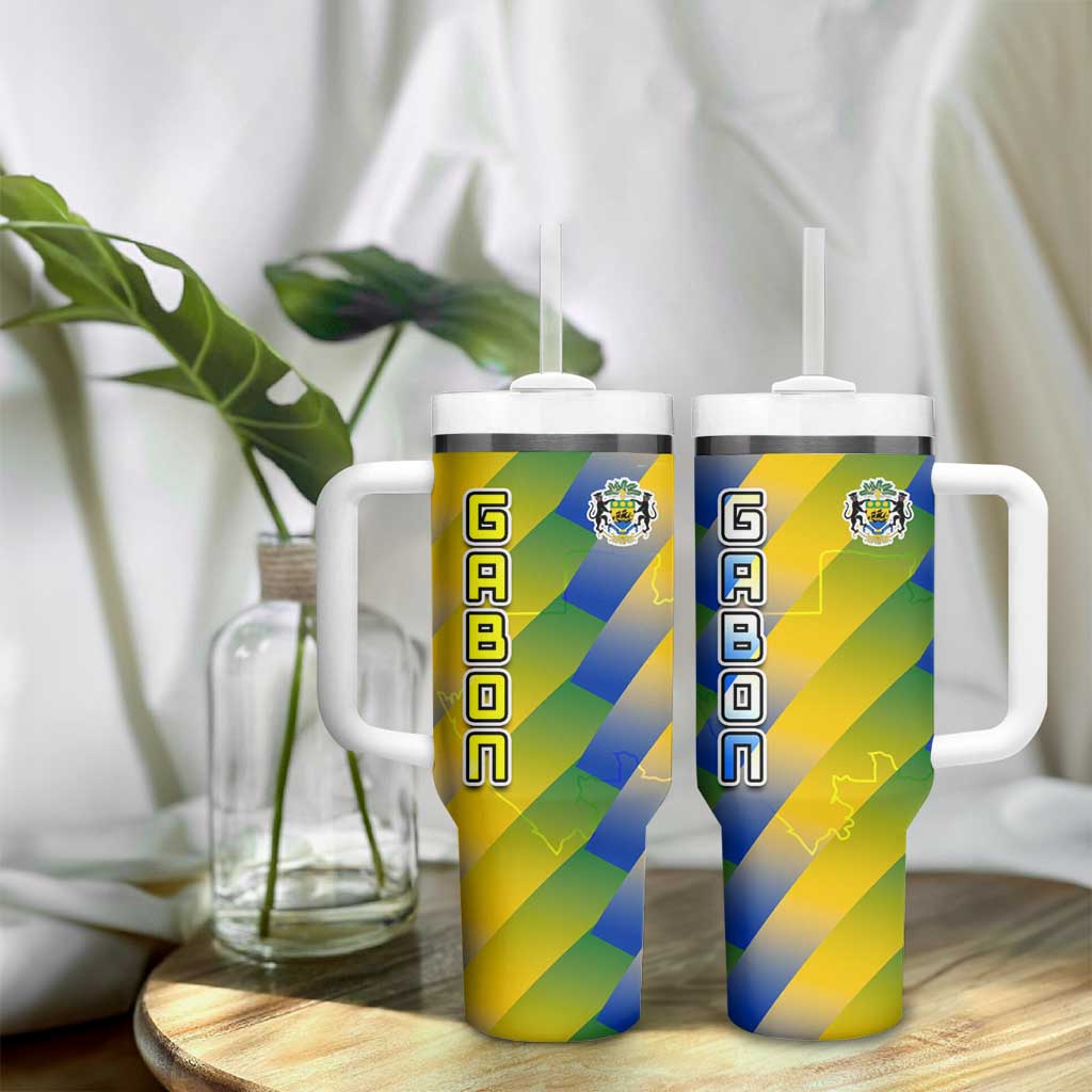 Gabon Flag Tumbler With Handle - National Coat of Arms and Vertical Design TS04