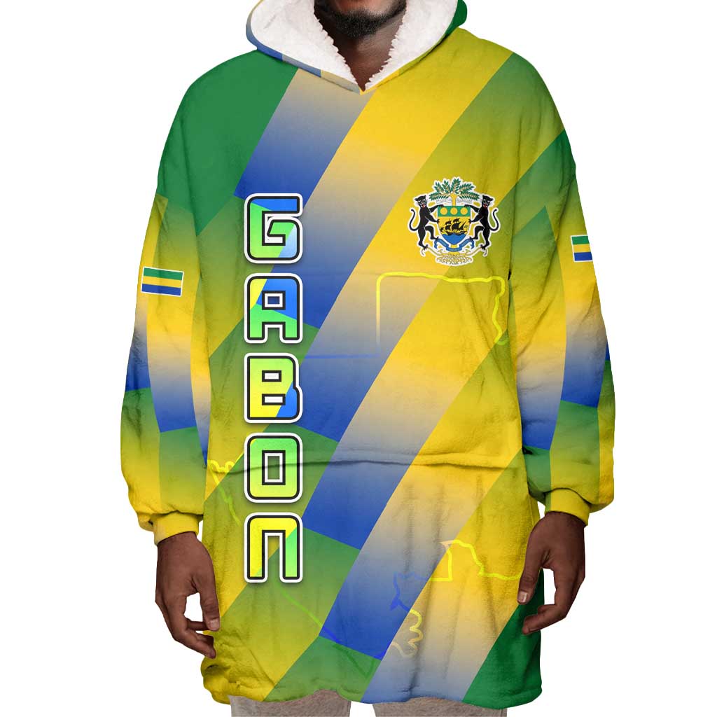 Gabon Flag Wearable Blanket Hoodie - National Coat of Arms and Vertical Design TS04