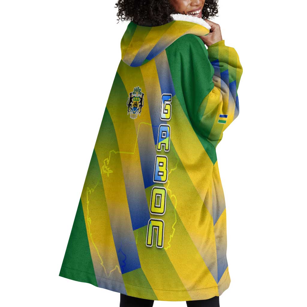 Gabon Flag Wearable Blanket Hoodie - National Coat of Arms and Vertical Design TS04