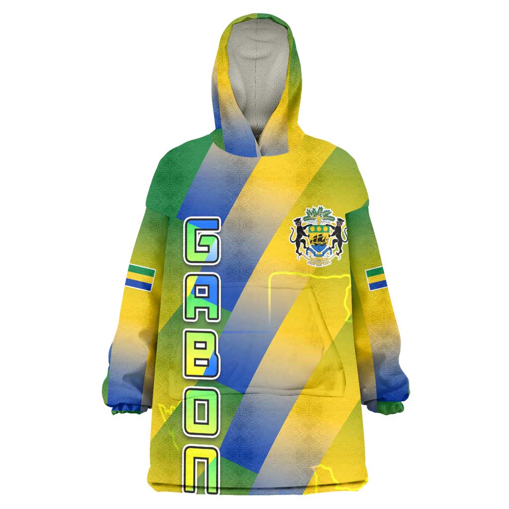Gabon Flag Wearable Blanket Hoodie - National Coat of Arms and Vertical Design TS04