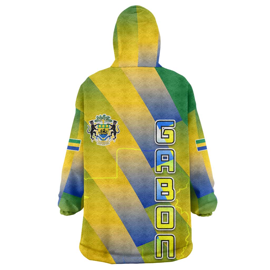 Gabon Flag Wearable Blanket Hoodie - National Coat of Arms and Vertical Design TS04