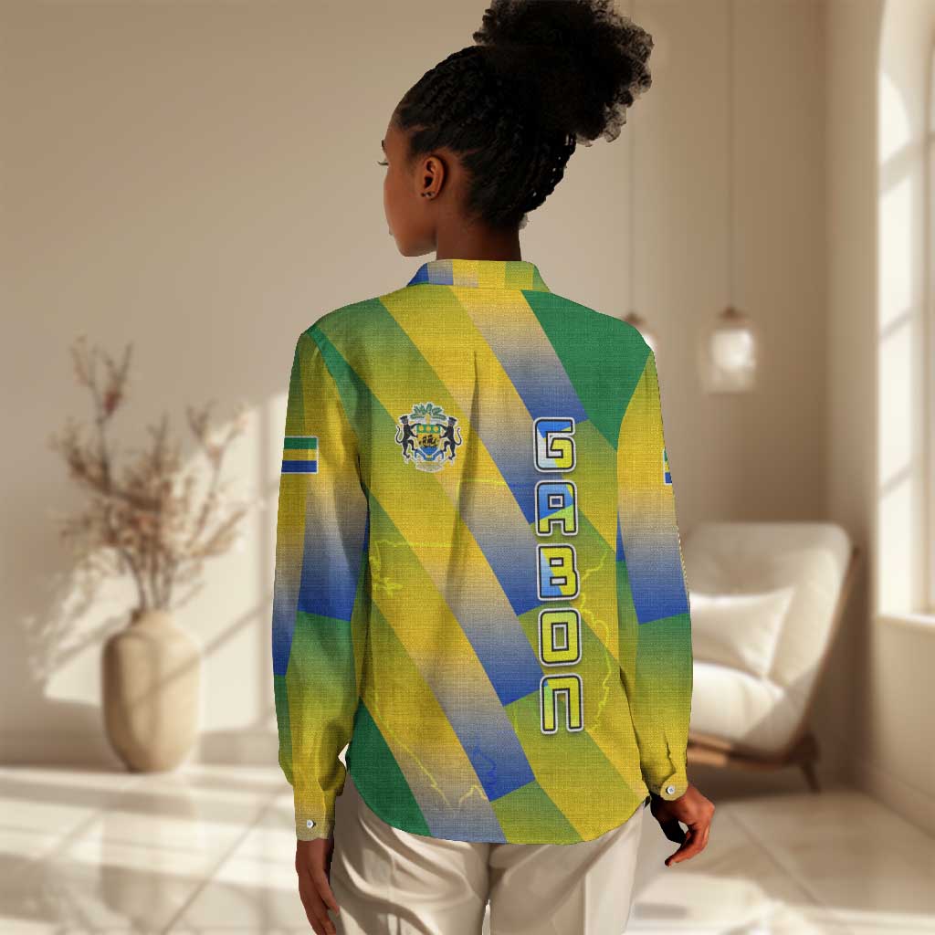 Gabon Flag Women Casual Shirt - National Coat of Arms and Vertical Design TS04