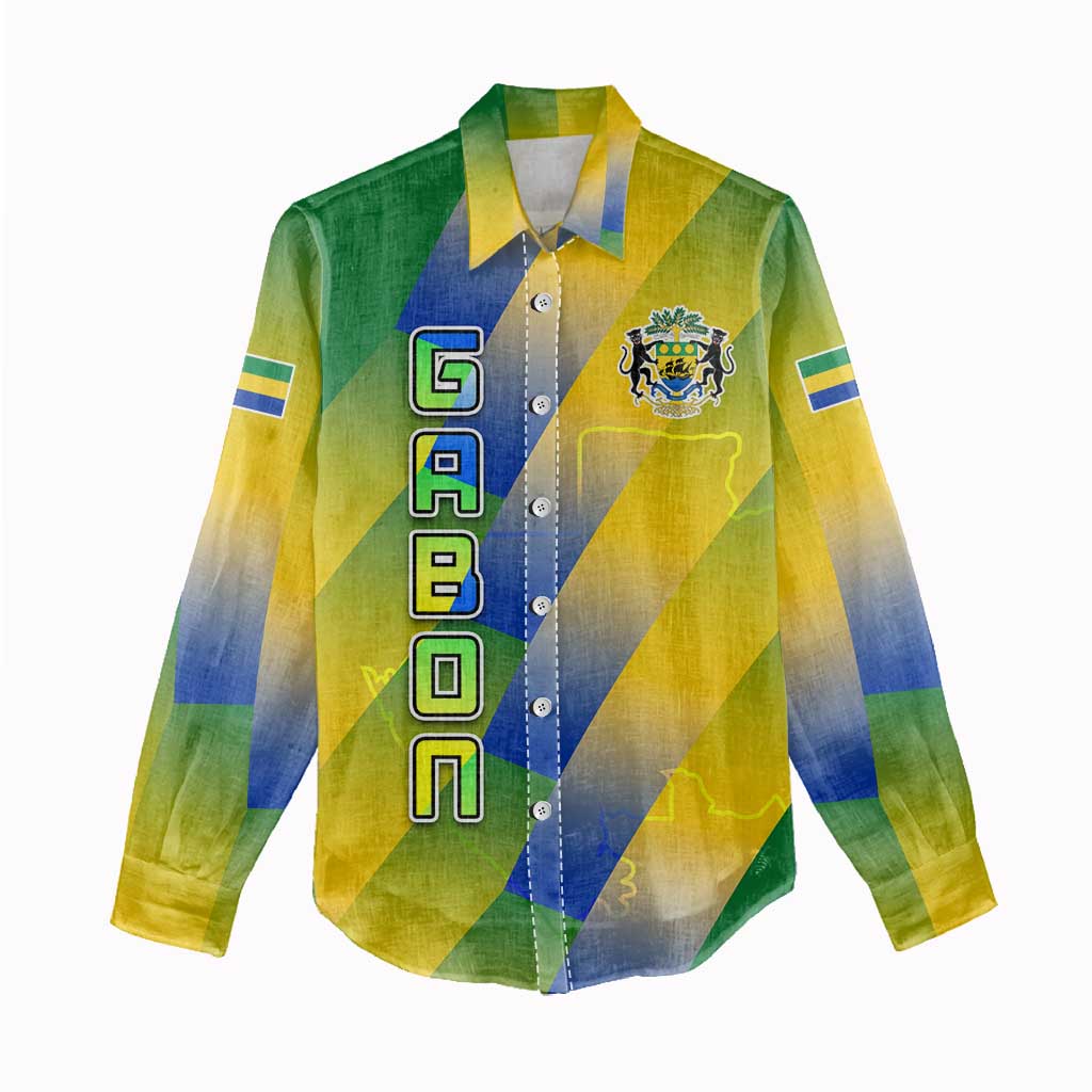Gabon Flag Women Casual Shirt - National Coat of Arms and Vertical Design TS04