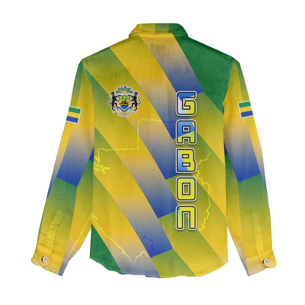 Gabon Flag Women Casual Shirt - National Coat of Arms and Vertical Design TS04