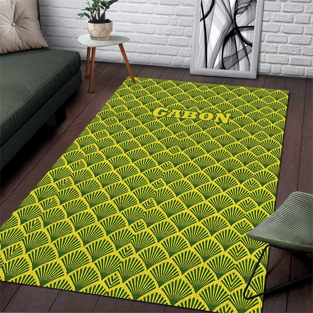 Gabon Tribal Pattern Area Rug - National Flag Colors and Bold Text Design TS04