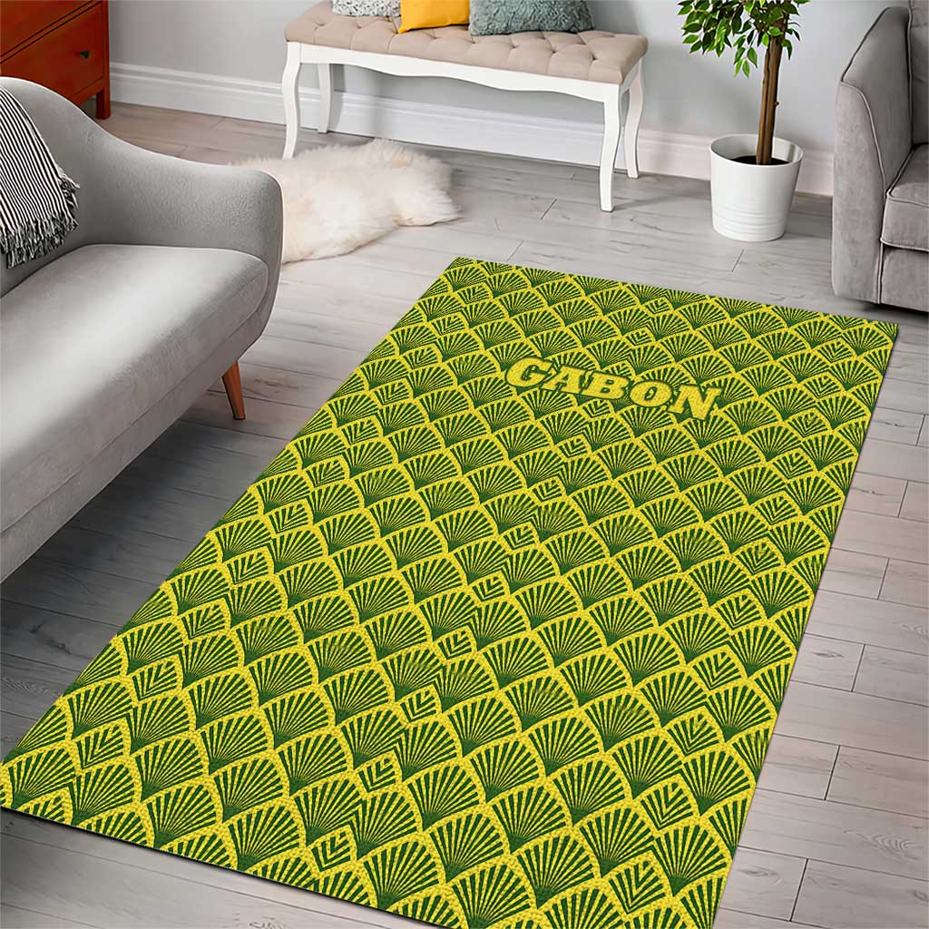 Gabon Tribal Pattern Area Rug - National Flag Colors and Bold Text Design TS04