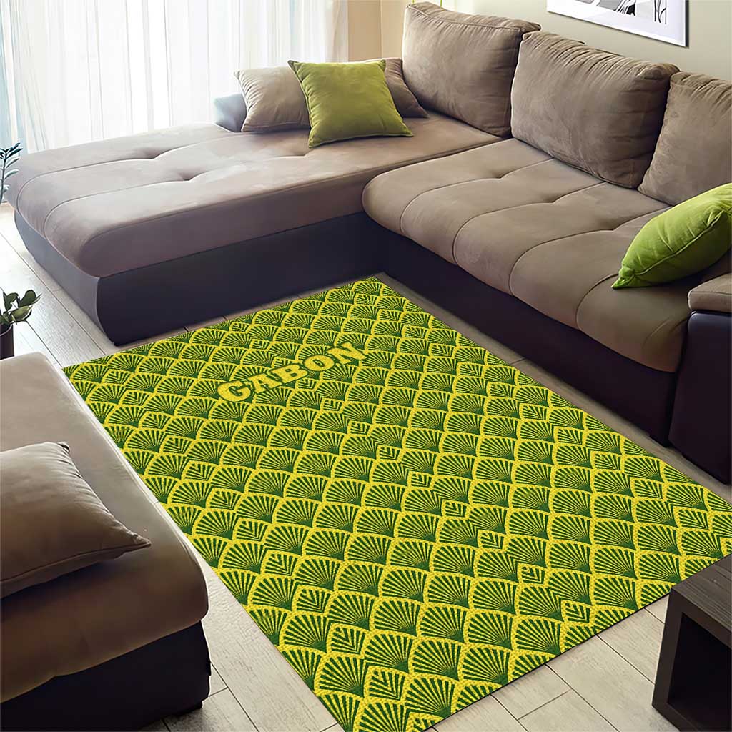 Gabon Tribal Pattern Area Rug - National Flag Colors and Bold Text Design TS04