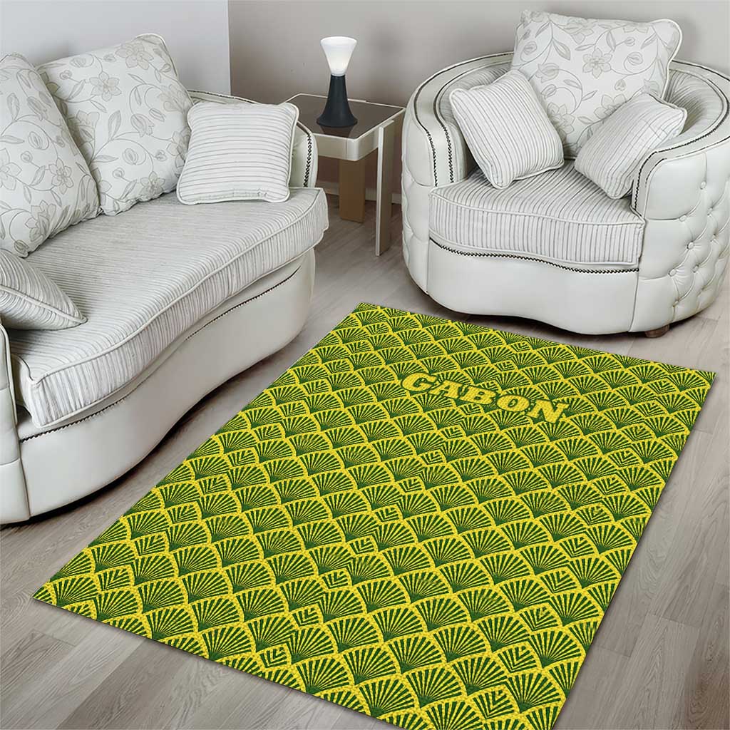 Gabon Tribal Pattern Area Rug - National Flag Colors and Bold Text Design TS04