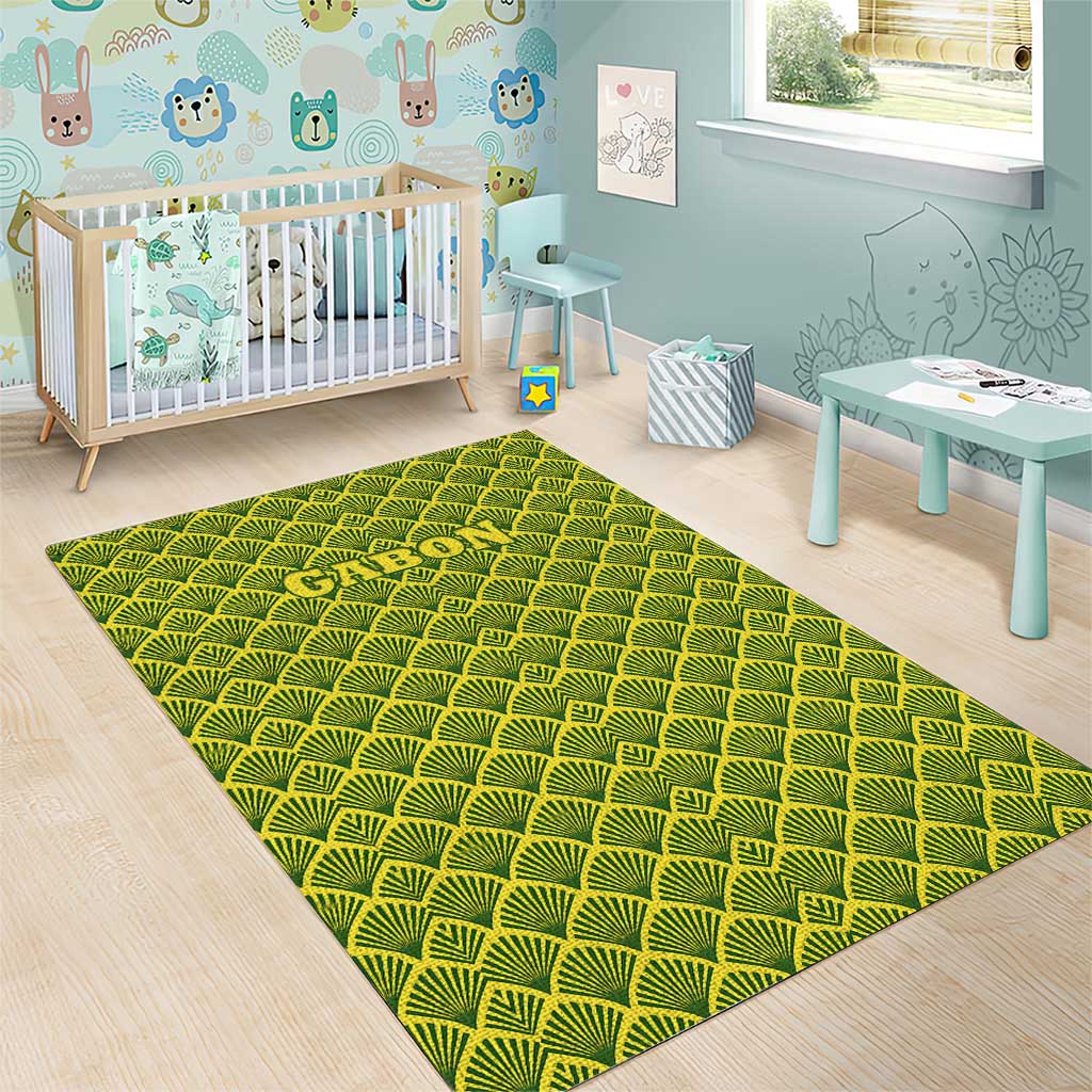 Gabon Tribal Pattern Area Rug - National Flag Colors and Bold Text Design TS04