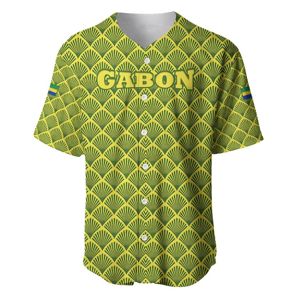 Gabon Tribal Pattern Baseball Jersey - National Flag Colors and Bold Text Design TS04