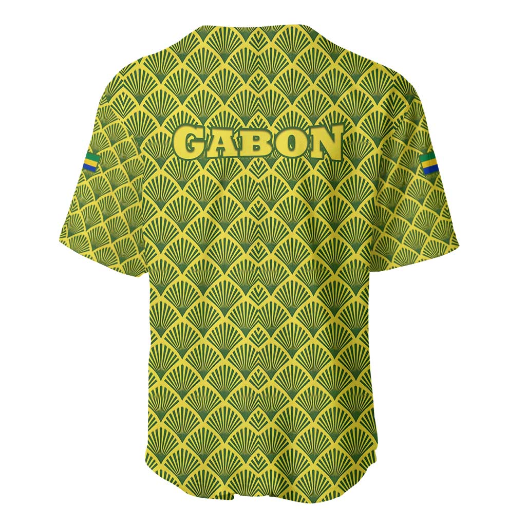 Gabon Tribal Pattern Baseball Jersey - National Flag Colors and Bold Text Design TS04