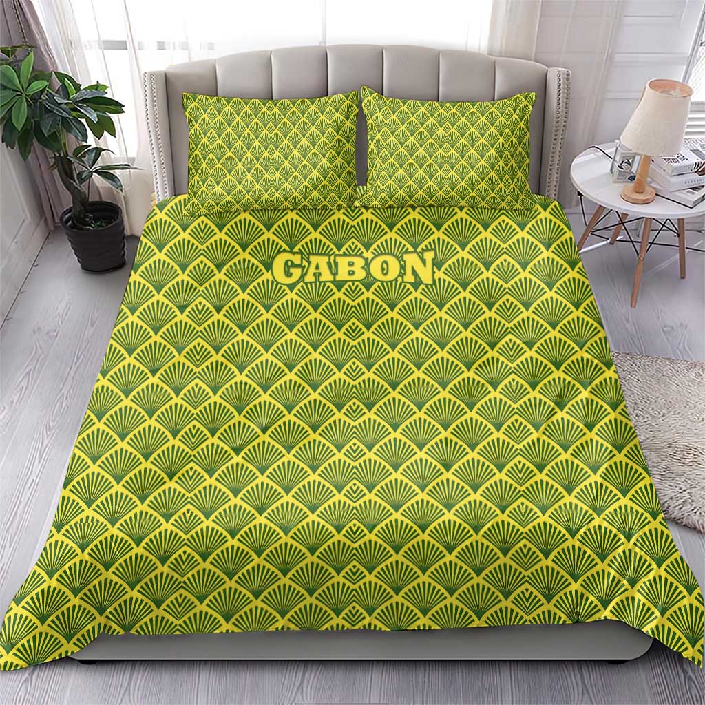 Gabon Tribal Pattern Bedding Set - National Flag Colors and Bold Text Design TS04