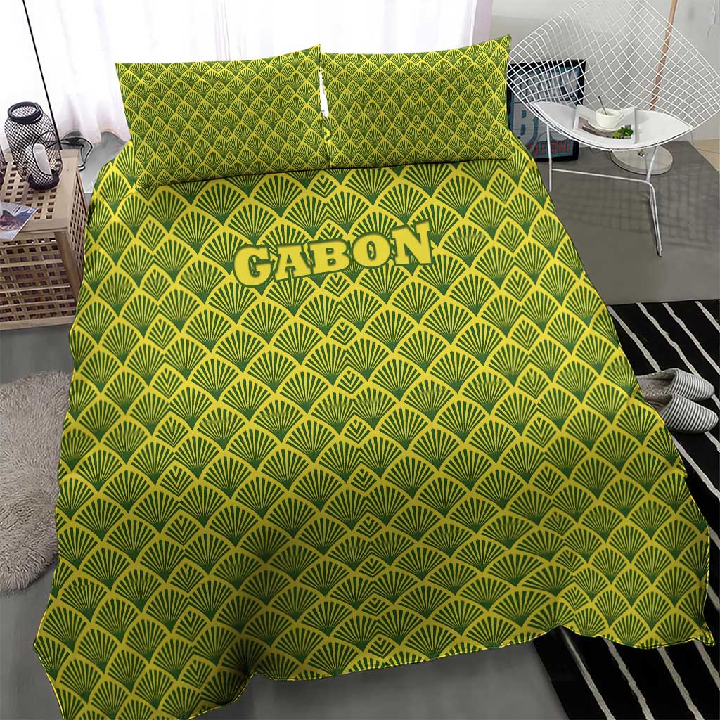 Gabon Tribal Pattern Bedding Set - National Flag Colors and Bold Text Design TS04