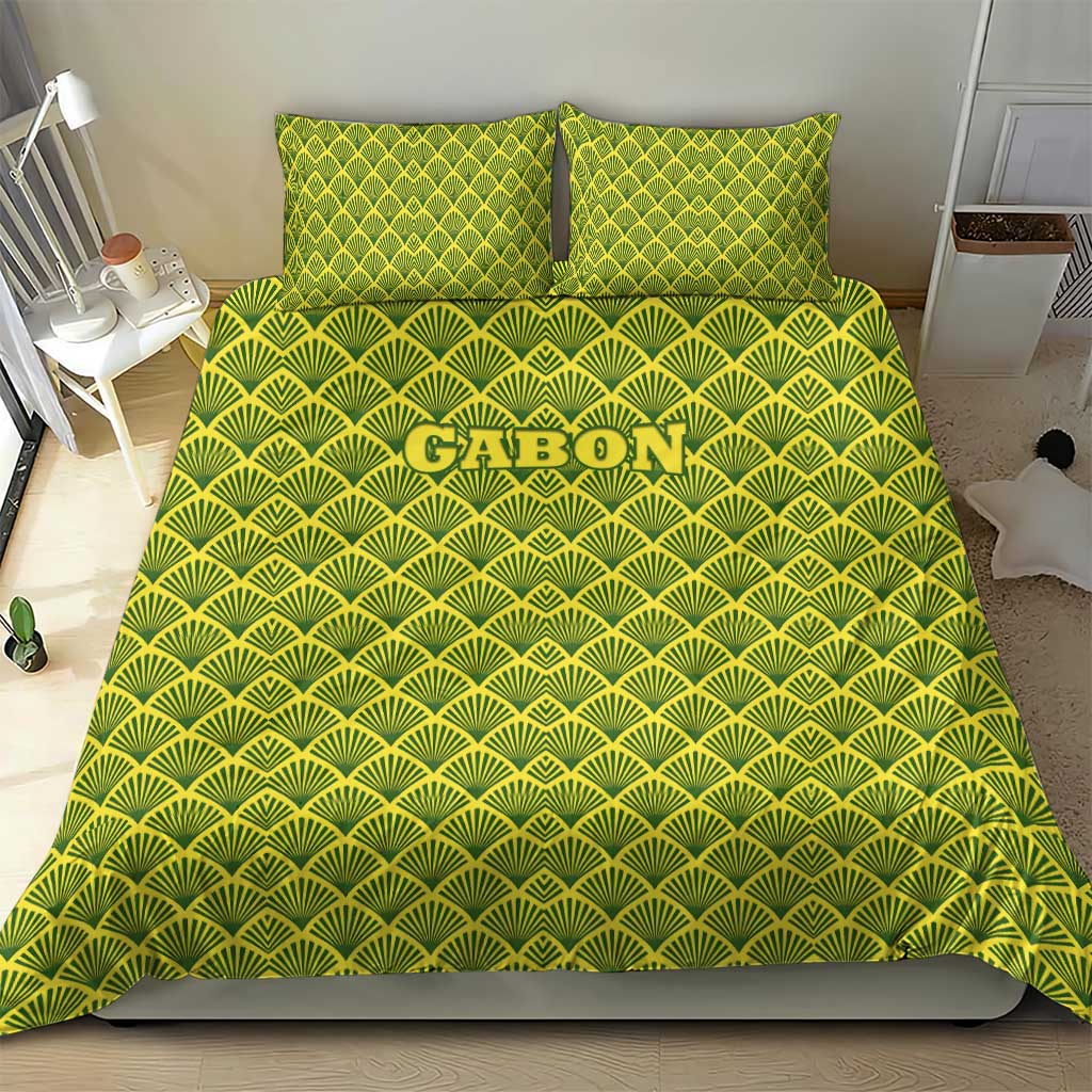 Gabon Tribal Pattern Bedding Set - National Flag Colors and Bold Text Design TS04
